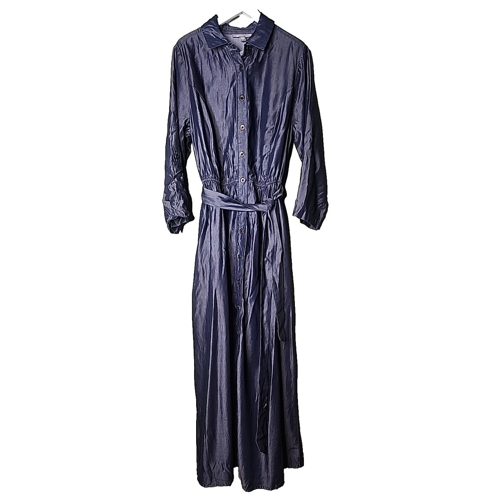 Jessica‎ London Chambray Shirt Dress 16W Blue Roll Tab 3/4 Sleeves Belt Pockets